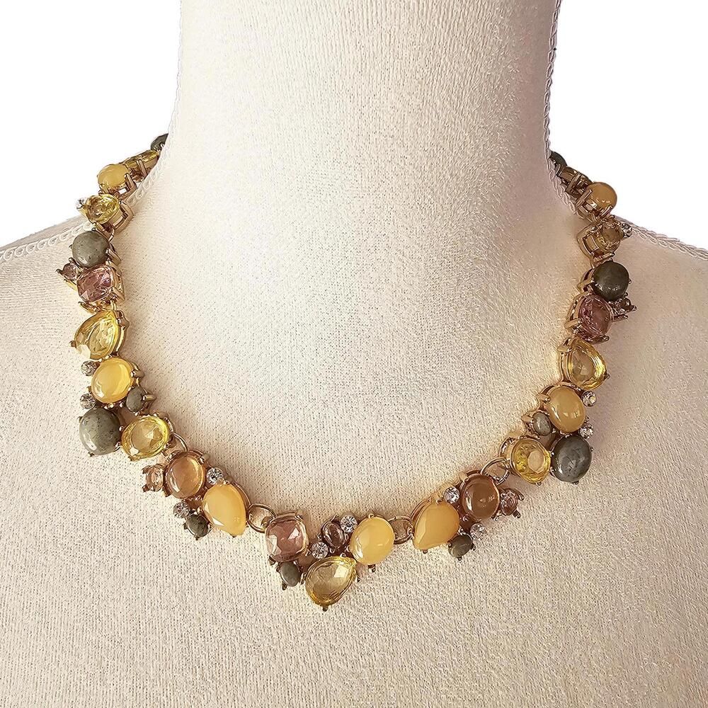 White House Black Market Multicolor Rhinestone Stone Glass Gold Tone Necklace